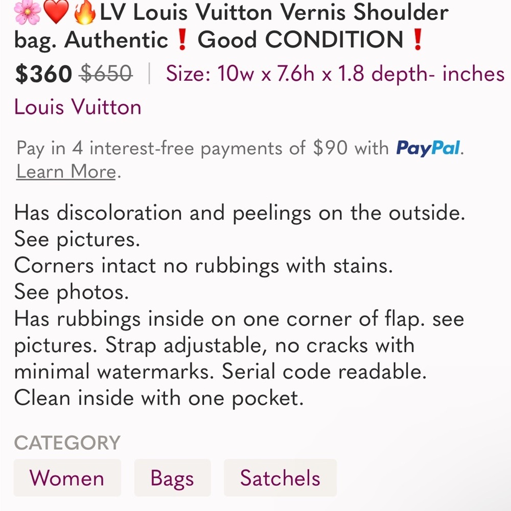 Louis Vuitton Vernis Shoulder bag. Authentic Good CONDITION - Picture 16 of 16